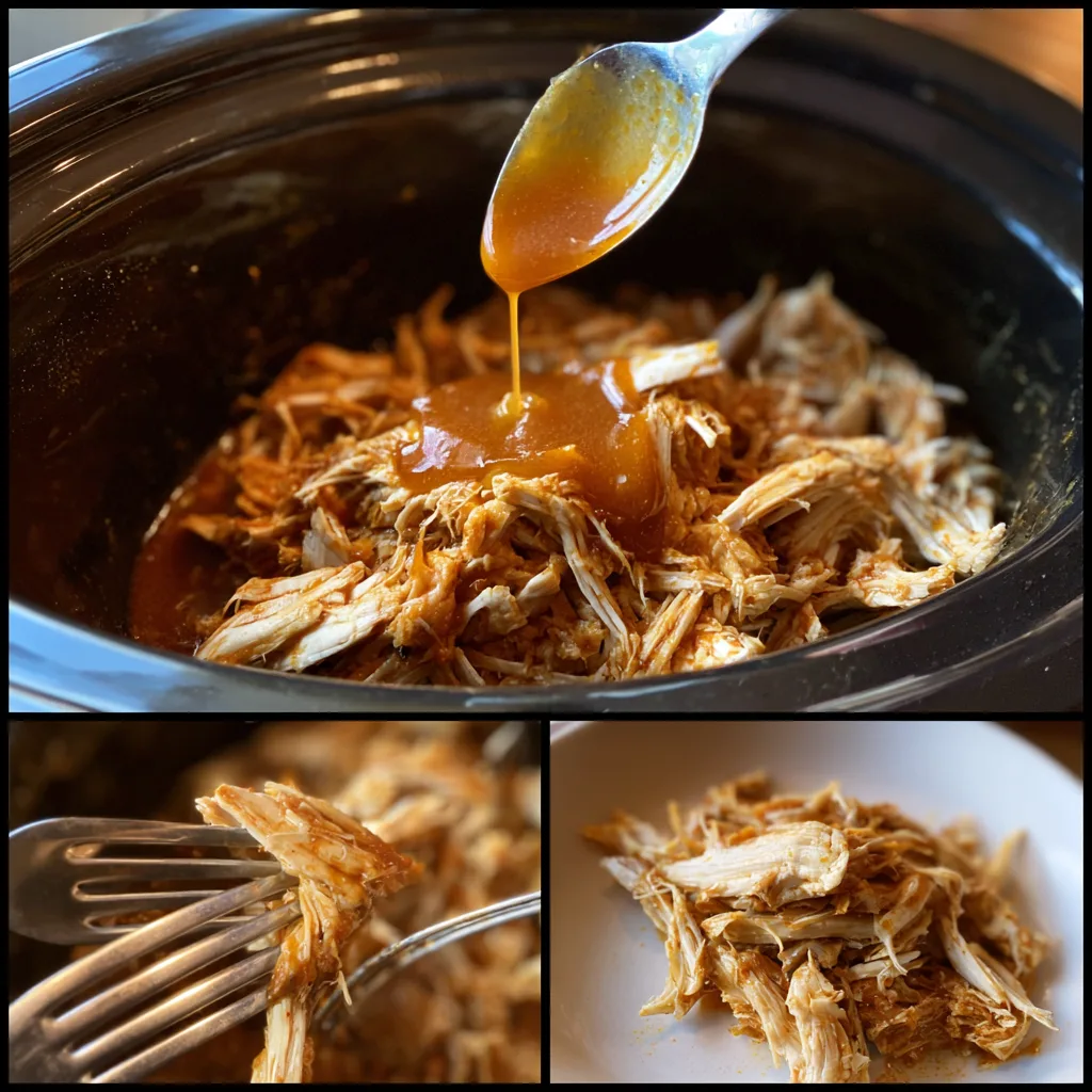 Easy crockpot buffalo chicken sandwiches with shredded chicken on toasted buns