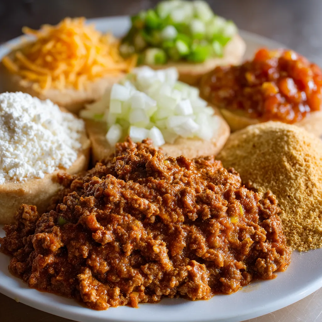 Sloppy joe biscuit bake with golden fluffy biscuits and melted cheddar cheese