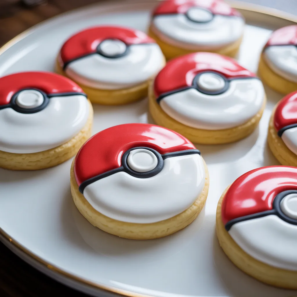 Poké Ball Cookies (Easy Pokémon Party Cookies) on a white plate