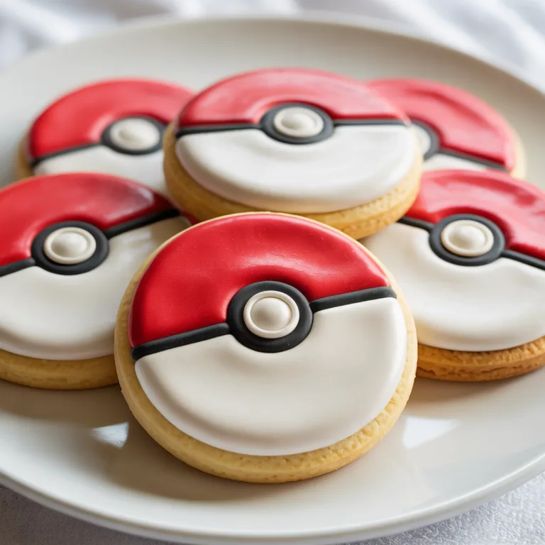 Poké Ball Cookies (Easy Pokémon Party Cookies) on a white plate