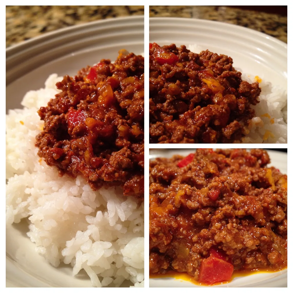Slow cooker chili with ground beef, beans, and tomatoes in white bowl with toppings
