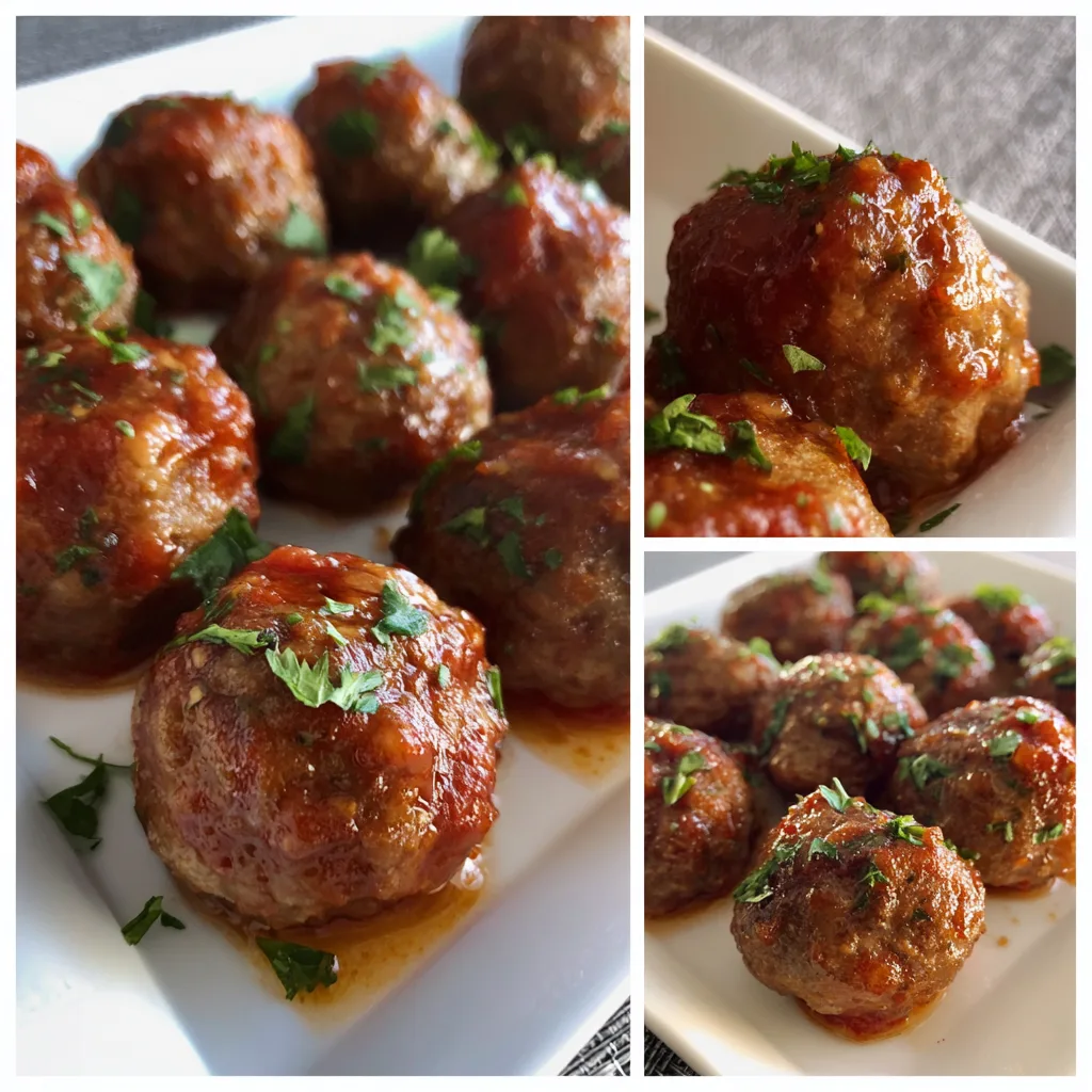 Air fryer meatballs golden brown and juicy on white serving plate