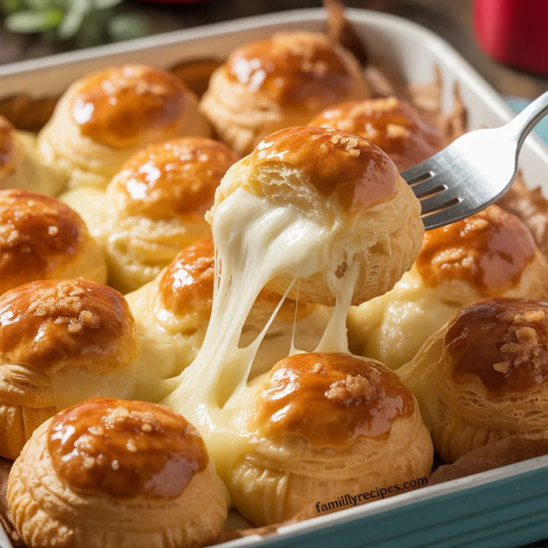 Cheesecake crescent rolls casserole with golden flaky top and cinnamon sugar topping in a white baking dish