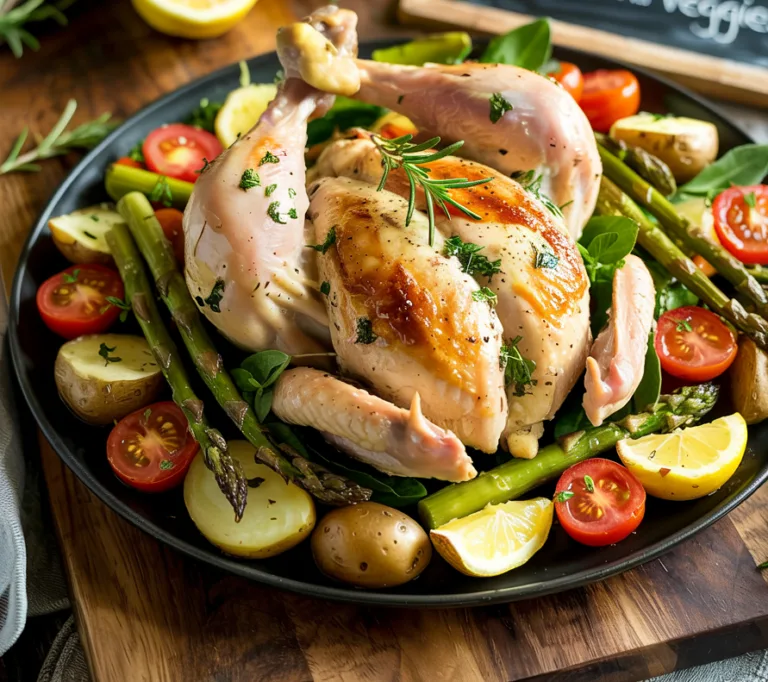 NAME: Spring One-Pan Lemon Garlic Chicken and Veggies SUMMARY: Bright, cozy spring dinner made on one pan—juicy lemon-garlic chicken roasted with potatoes, carrots, asparagus, and cherry tomatoes. Easy prep, easy cleanup, big family-friendly flavor. EQUIPMENT: - Large sheet pan (rimmed) - Mixing bowl or jar (for dressing) - Whisk or fork - Cutting board + knife - Measuring cups + spoons - Instant-read thermometer (recommended) INGREDIENTS: - 2 lb bone-in, skin-on chicken thighs and drumsticks (about 6 pieces total) - 1 lb baby red potatoes, halved (or diced into 1-inch pieces) - 4 medium carrots, peeled and sliced on a diagonal (about 1/2-inch thick) - 1 lb asparagus, trimmed and cut into 2- to 3-inch pieces - 2 cups cherry tomatoes - 1 lemon, thinly sliced (plus 1 lemon for juice, if needed) - 3 tbsp olive oil - 2 tbsp lemon juice - 4 garlic cloves, minced - 1 tsp Dijon mustard - 1 tsp salt (plus more to taste) - 1/2 tsp black pepper - 1 tsp dried oregano (or 2 tsp fresh) - 1 tsp dried thyme (or 1 tbsp fresh) - Optional: 2 tbsp chopped parsley for serving INSTRUCTIONS: 1. Heat oven to 400°F. Line a rimmed sheet pan with foil for easier cleanup (optional). 2. Make the lemon-garlic dressing: whisk olive oil, lemon juice, minced garlic, Dijon mustard, salt, pepper, oregano, and thyme. 3. Add potatoes and carrots to the sheet pan. Drizzle with a little dressing (or olive oil) and toss. Spread into an even layer. 4. Nestle chicken among the veggies. Brush or spoon dressing over the chicken. 5. Roast 25–30 minutes. 6. Add asparagus, cherry tomatoes, and lemon slices to the pan. Drizzle lightly with remaining dressing. 7. Roast 12–15 minutes more, until chicken reaches 165°F in the thickest part and veggies are tender. 8. Optional: Broil 2–3 minutes to brown the chicken skin. 9. Rest 5 minutes, garnish with parsley, and serve. NOTES: - If you use boneless chicken, reduce cook time and check early so it doesn’t dry out. - Cut veggies evenly so everything roasts at the same pace. - Leftovers keep well for meal prep—add a fresh squeeze of lemon when reheating. CALORIES: 483 PROTEIN: 39g